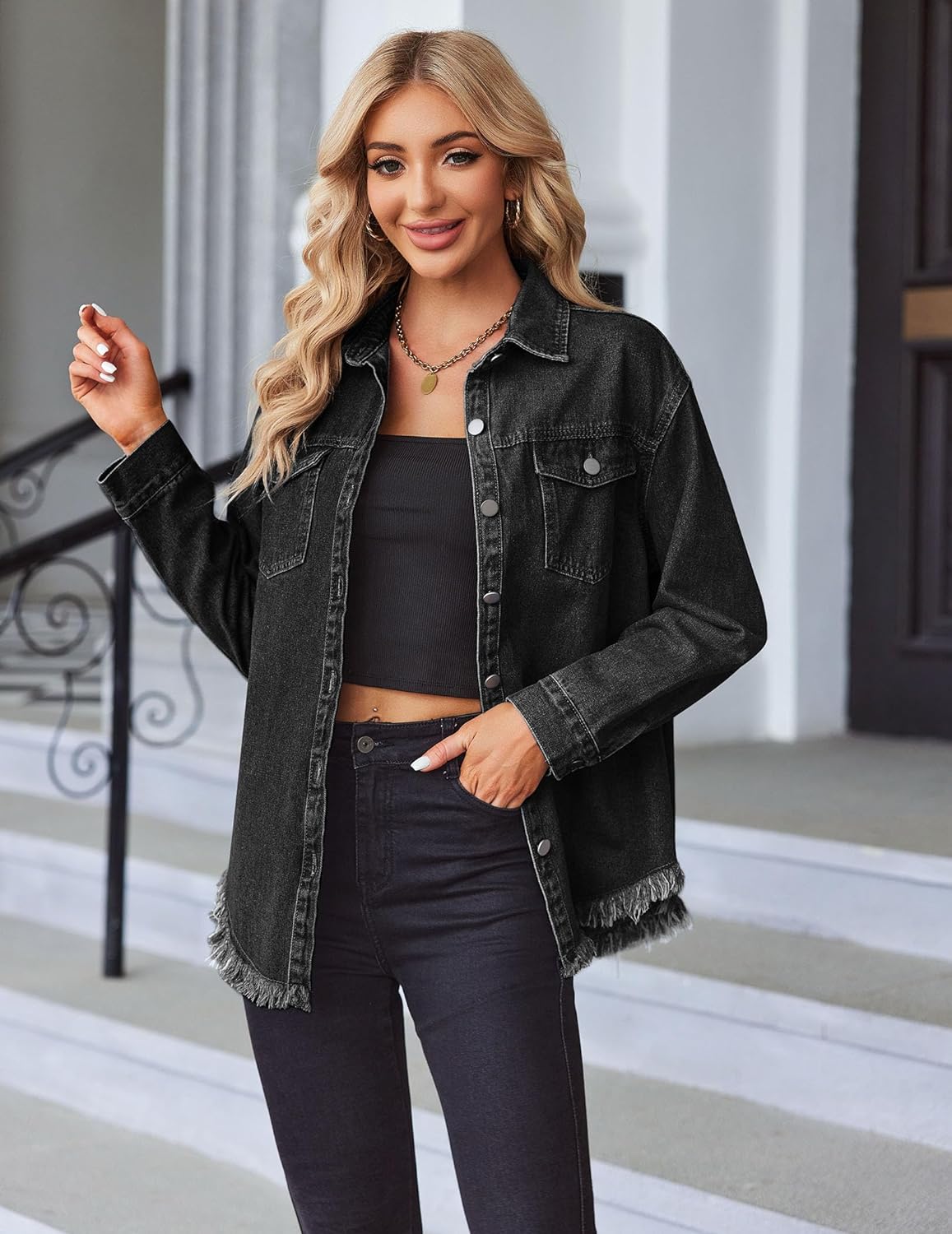 Chique Dames Spijkerjack - Ripped & Stretchy, Oversized met Zakken