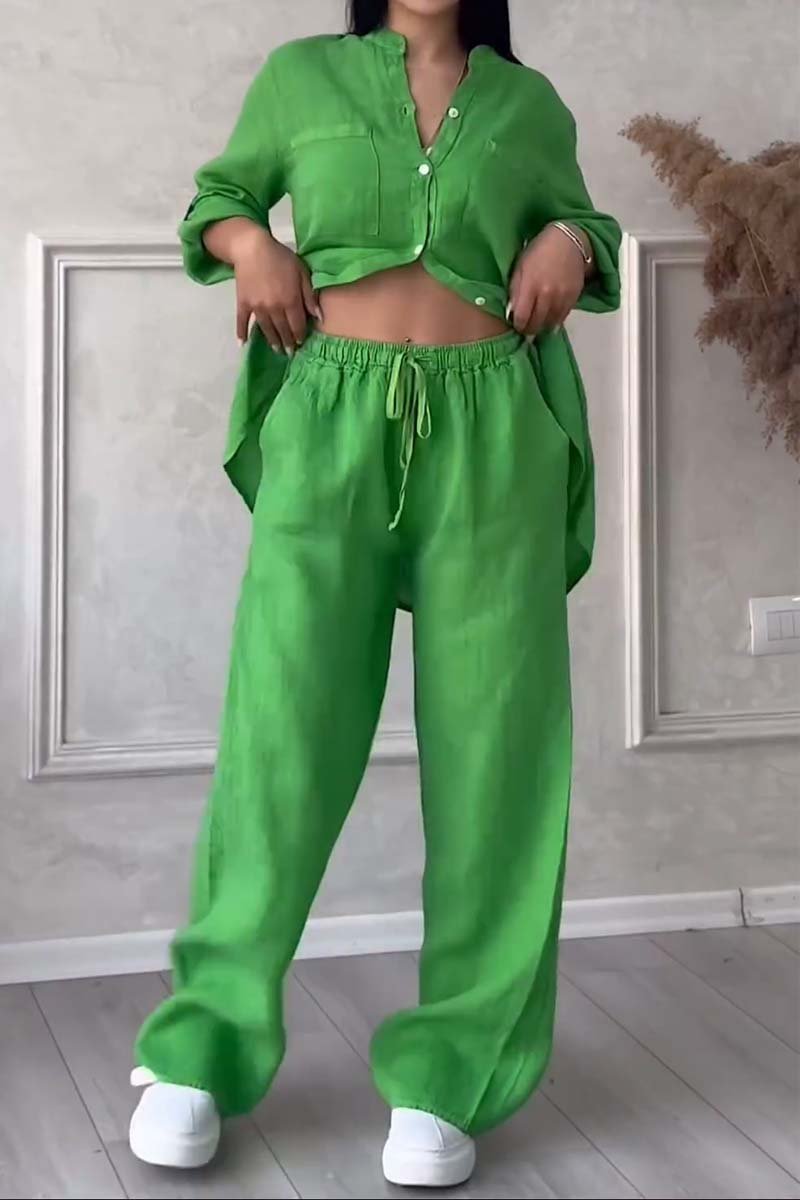 Groen Casual Katoenen-Linnen Set - Mila