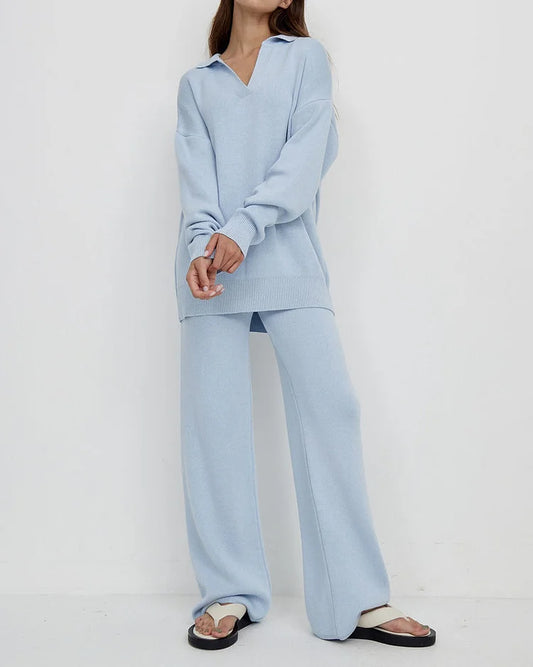 Chique Revers V-Hals Trui & Broek Set - Perfect voor Dagelijkse Elegantie