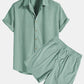Zomerse Polyester Set: Levendige Strepen Shirt & Trendy Shorts