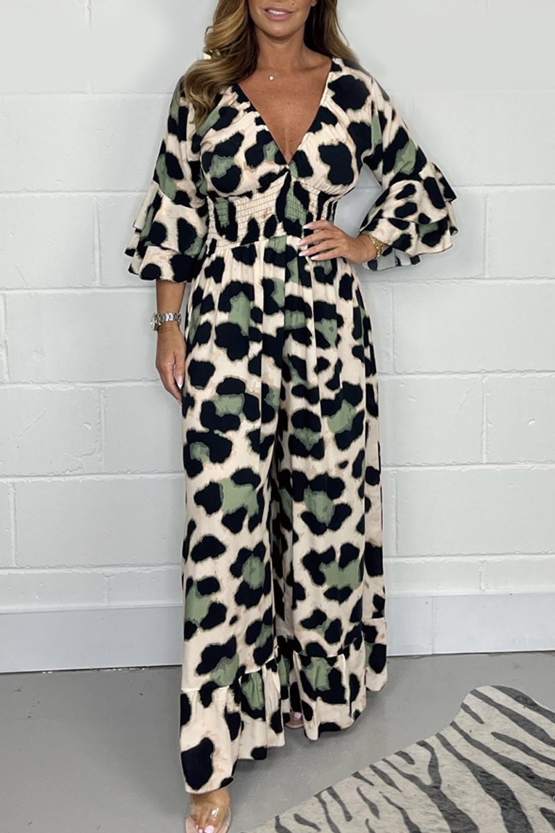 Bruin Luipaardprint V-hals Jumpsuit - Eva