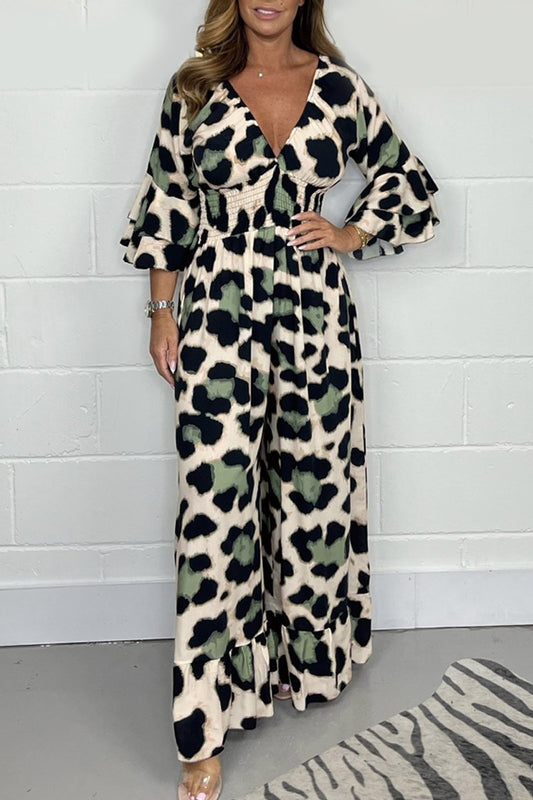 Bruin Luipaardprint V-hals Jumpsuit - Eva