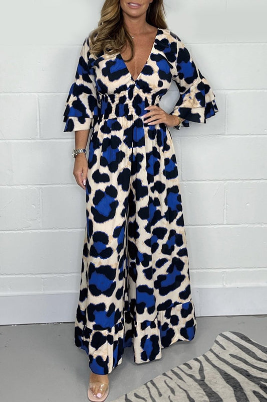 Bruin Luipaardprint V-hals Jumpsuit - Eva