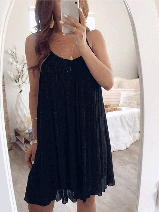 Blauwe Chiffon Plissé Jurk - Emma