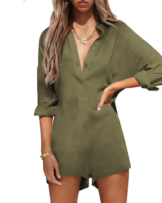Chique Dames Jumpsuit met Lange Mouwen & Knoopsluiting - Perfect voor de Zomer!
