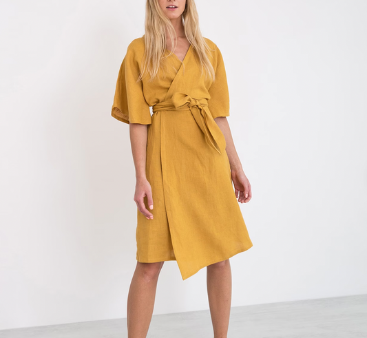 Ava - Gele Linnen Modejurk