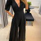Zwarte V-hals Jumpsuit met Pofschouders - Elise