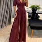 Zwarte V-hals Jumpsuit met Pofschouders - Elise