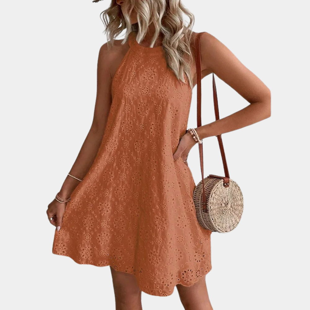Hildegonda - Oranje Haltertop Jurk