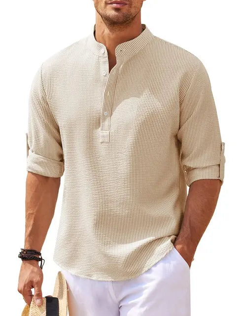 Monroe - Khaki Linnen Casual Herenoverhemd