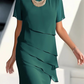 Sofie - Blauwe Elegante Midi-Jurk met Korte Mouwen en Lagen