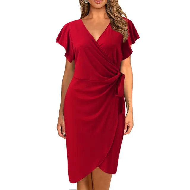 Zwarte Wikkeljurk V-Hals - Melania
