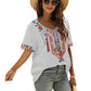 Morna - Witte Geborduurde Slim-Fit Blouse