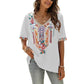 Morna - Witte Geborduurde Slim-Fit Blouse
