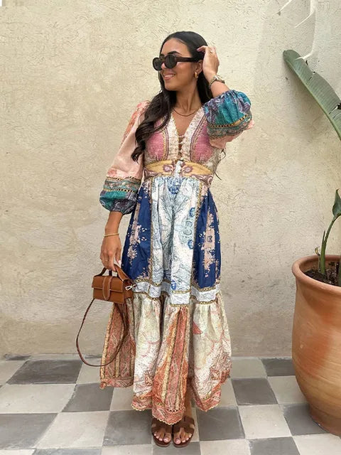 Gricelda - Roze Vintage Print Jurk