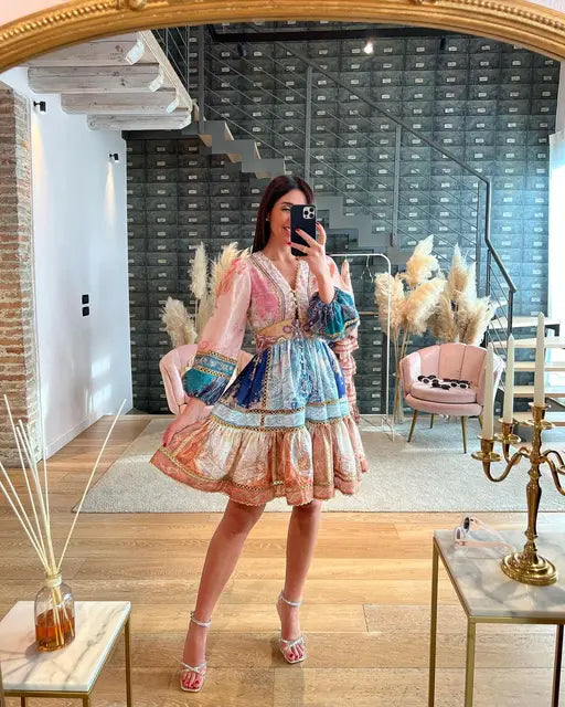 Gricelda - Roze Vintage Print Jurk