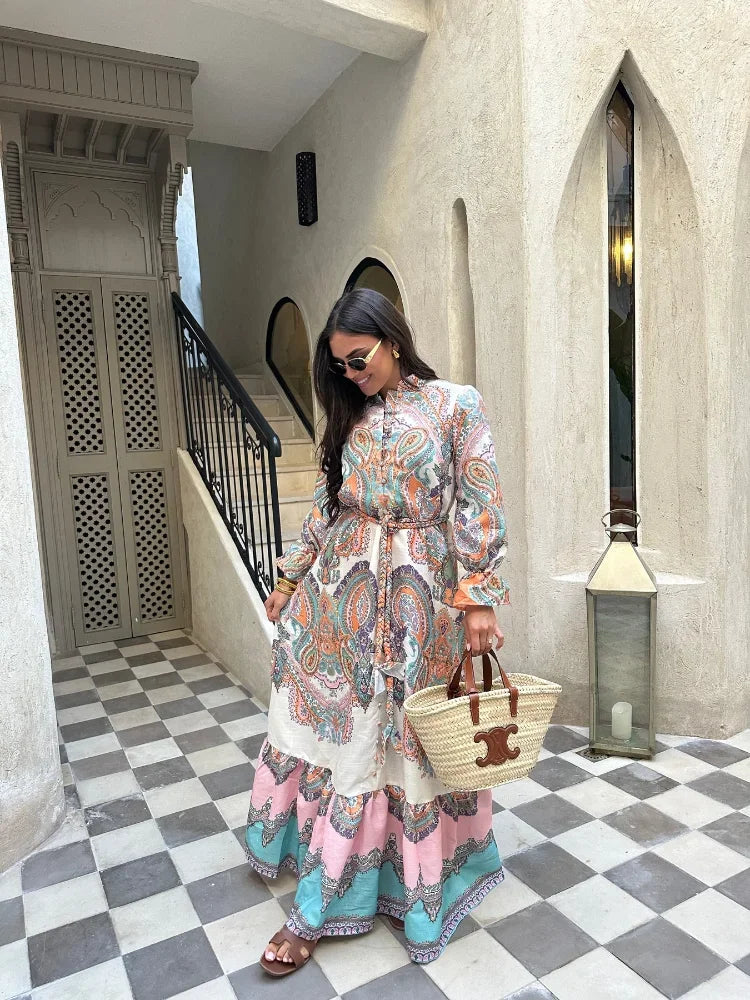 Gricelda - Roze Vintage Print Jurk