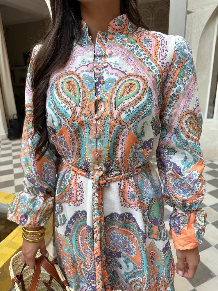 Gricelda - Roze Vintage Print Jurk