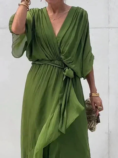Fiona - chiffon midi-jurk met v-hals
