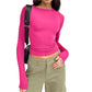 Retha - Hot-Pink Slim Fit Mesh T-shirt