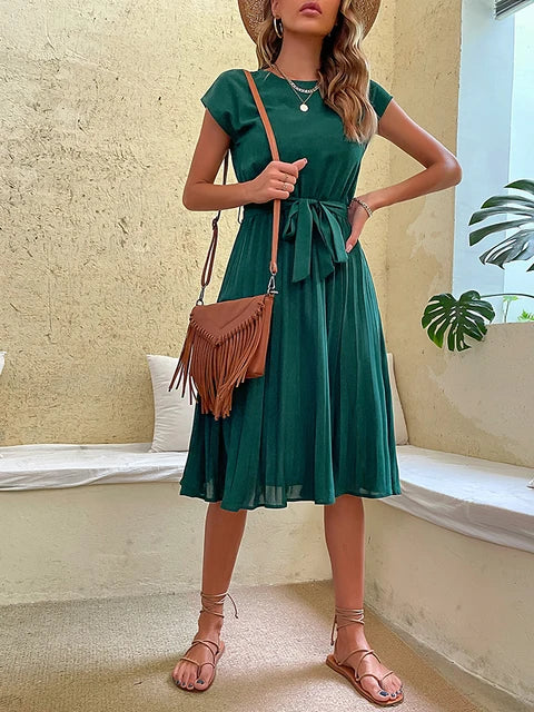 Zia - Elegante Saffier Midi Zomerjurk