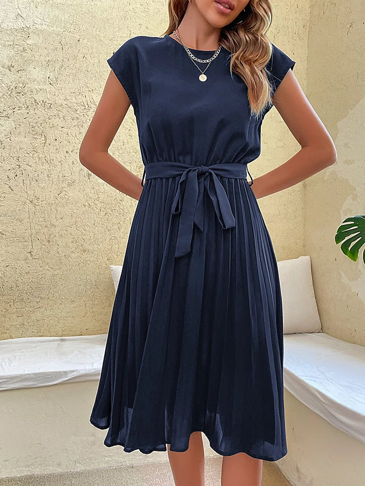 Zia - Elegante Saffier Midi Zomerjurk
