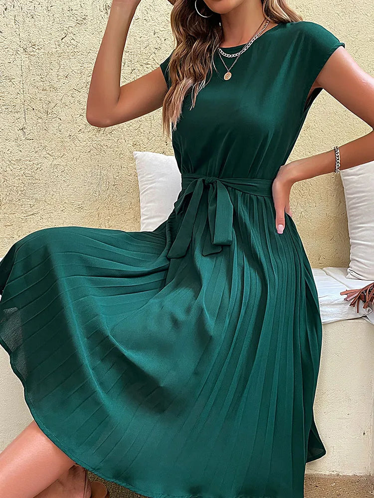 Zia - Elegante Saffier Midi Zomerjurk