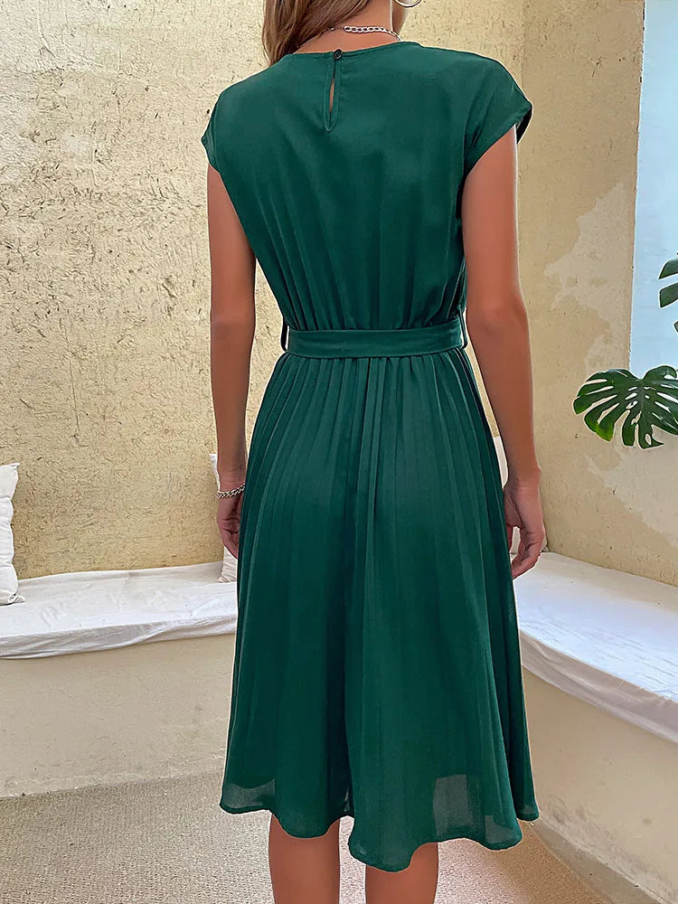 Zia - Elegante Saffier Midi Zomerjurk
