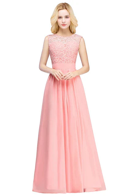 Cailyn - Roze Lange Avondjurk van Chiffon