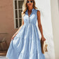Eva - Blauwe Elegante Casual Overhemdjurk