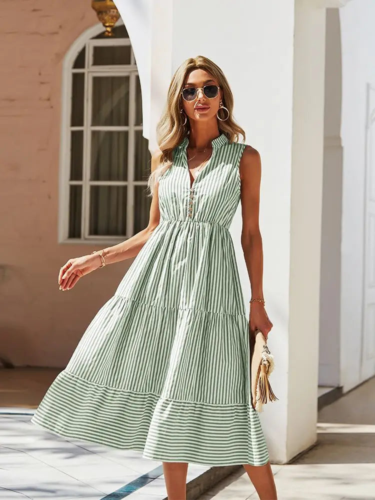 Eva - Blauwe Elegante Casual Overhemdjurk