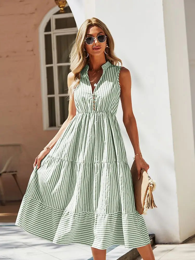 Eva - Blauwe Elegante Casual Overhemdjurk