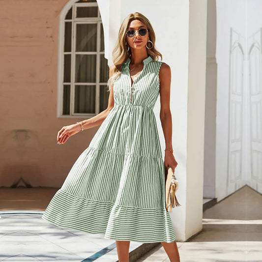 Eva - Blauwe Elegante Casual Overhemdjurk