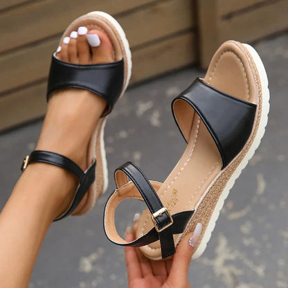 Zwarte Orthopedische Wig Sandalen - Kacey