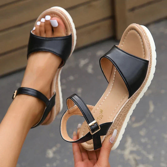 Zwarte Orthopedische Wig Sandalen - Kacey