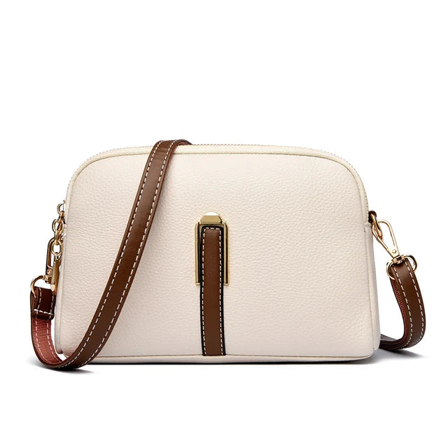 Beige Lederen Messenger Tas - Gweneth