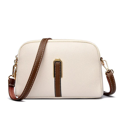 Beige Lederen Messenger Tas - Gweneth
