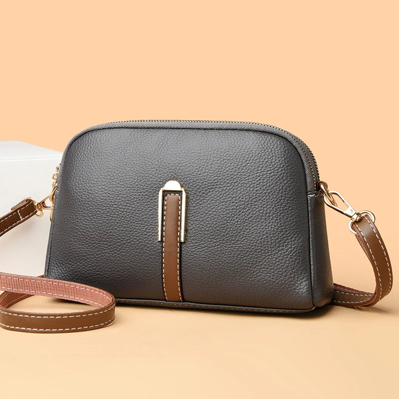 Beige Lederen Messenger Tas - Gweneth