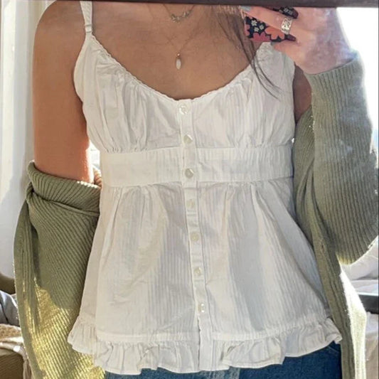 Noura - Wit Kanten Crop Top Vintage