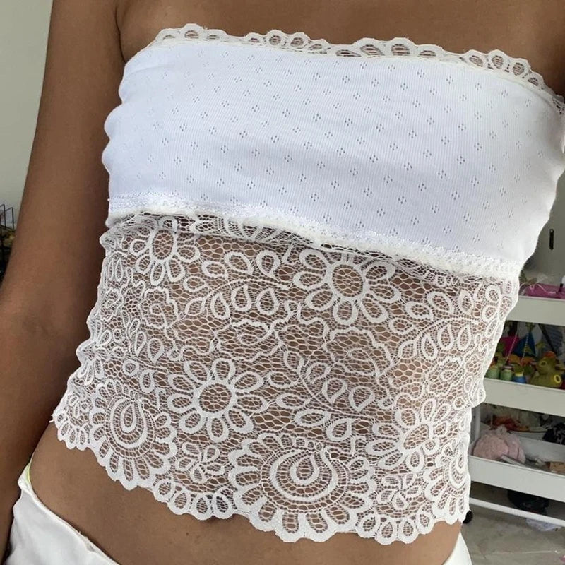Noura - Wit Kanten Crop Top Vintage
