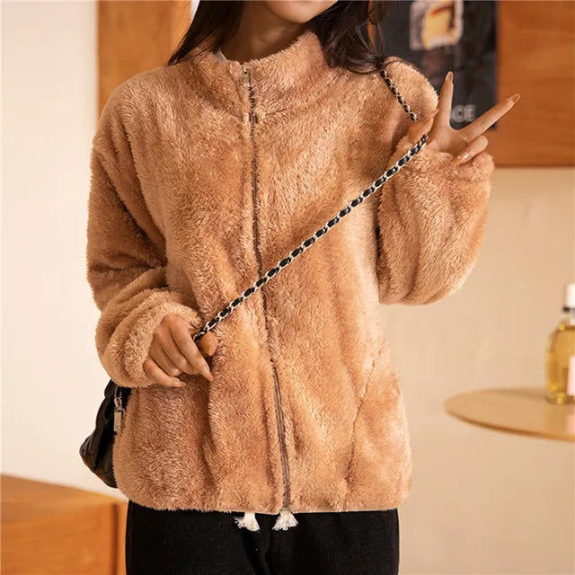 Gezellige Elegantie: Dames Thermische Sherpa-Gevoerde Teddyjas – Perfect voor de Winter!