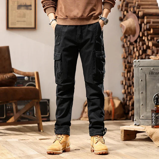 Joaquim - Zwarte Slim-Fit Militaire Cargo Broek