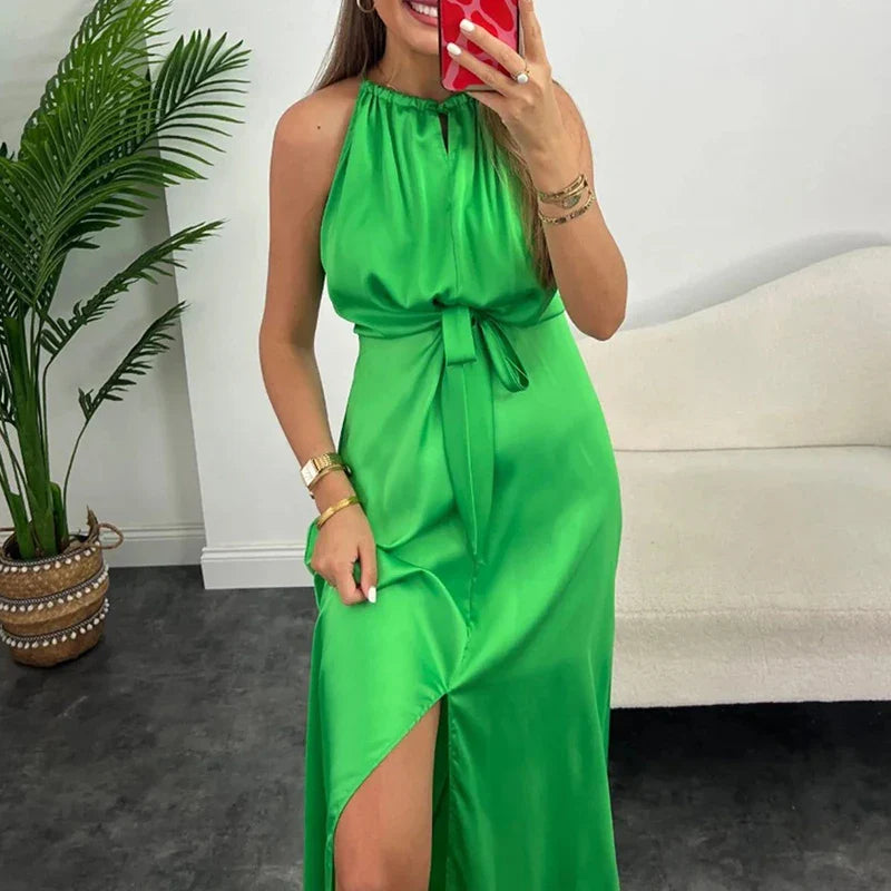 Koffiekleurige Halter Feestjurk - Shirlee