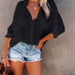 Violet - Paarse Katoen-Linnen Casual Shirt met Halflange Mouwen