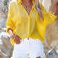 Violet - Paarse Katoen-Linnen Casual Shirt met Halflange Mouwen