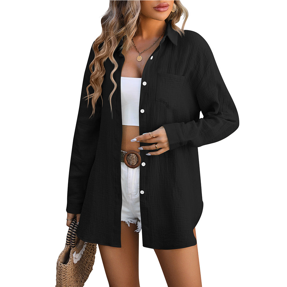 Veelzijdige Elegante Damesblouse met Textuurknopen: Perfecte Pasvorm & Comfort