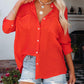 Violet - Paarse Katoen-Linnen Casual Shirt met Halflange Mouwen