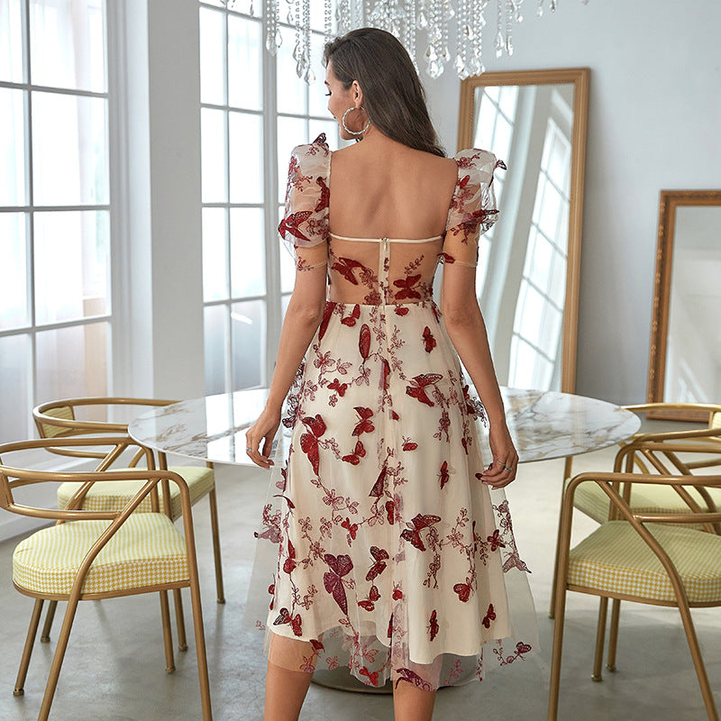 Veerke - Elegante Bloemenpatroon Midi-jurk