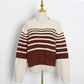 Chique Herfst Gestreepte Patchwork Trui - Ronde Hals, Lange Mouw
