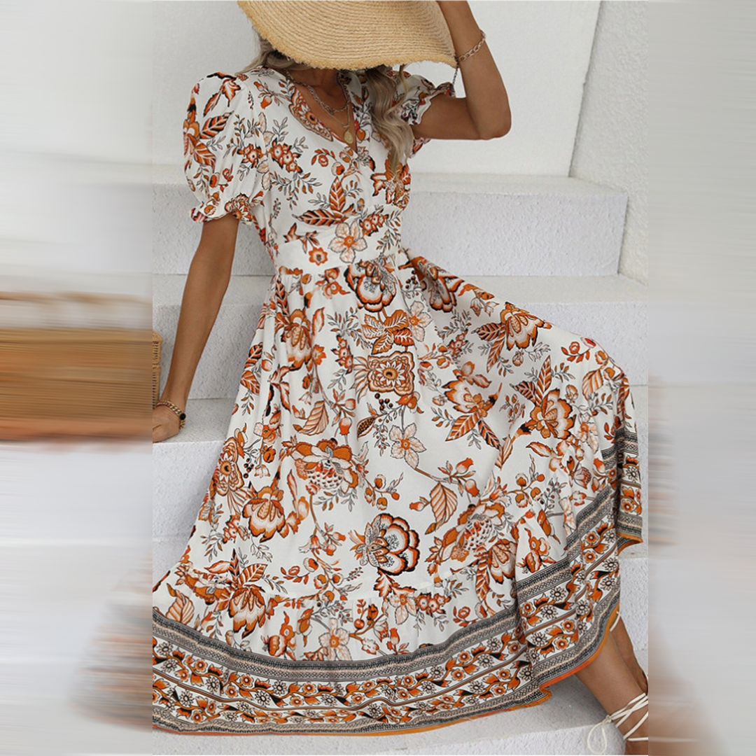 Lidewij - Elegante Oranje Bloemenjurk